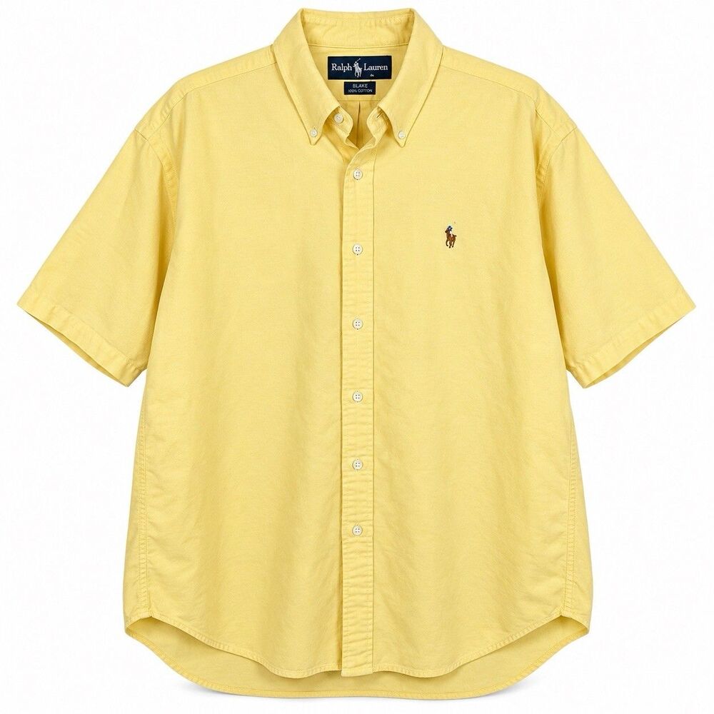 Polo Ralph Lauren Blaire Mens XL Yellow Oxford Shirt Short Sleeve Pony Preppy